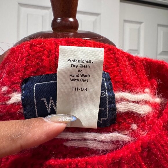 VTG Woolrich Double Reindeer 100% Wool Christmas Red and White Sweater (Size L) - Picture 13 of 13